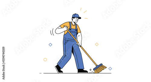 Dedicated janitor diligently sweeping debris from floor creating a clean and tidy environment