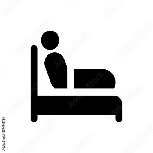 Illustration of a person lying in bed with a pillow and blanket in a simple black and white design style