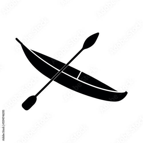 Long narrow kayak silhouette for water sports Silhouette Vector illustration