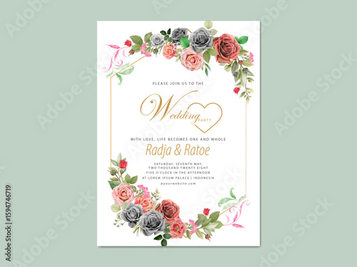 elegant rosses watercolor wedding invitation card set