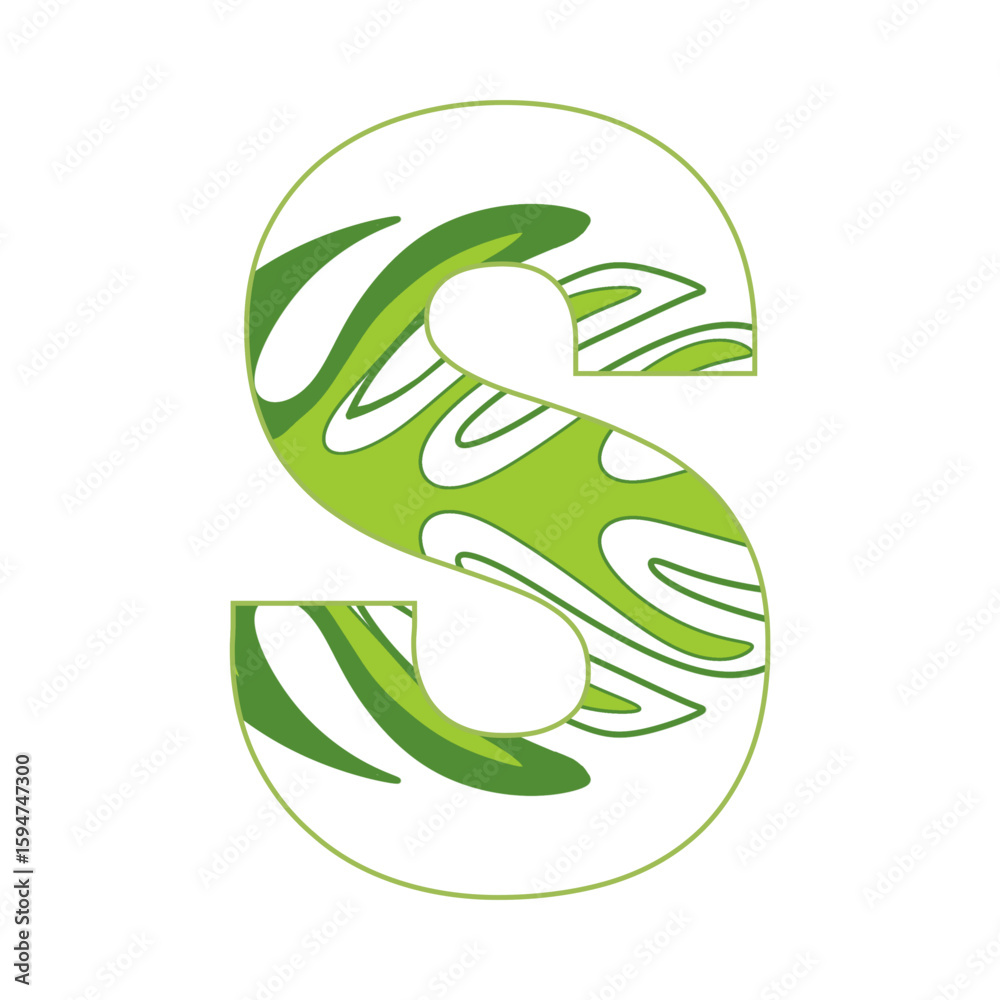 Fototapeta premium Letters 0-9 in green leaf pattern, refreshing, indicating the conservation of the world illustration.