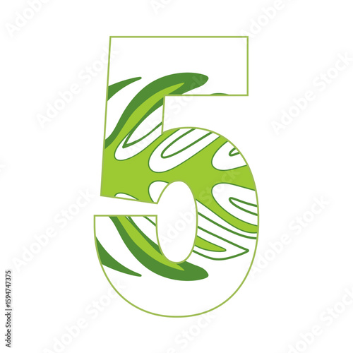 Letters 0-9 in green leaf pattern, refreshing, indicating the conservation of the world illustration.