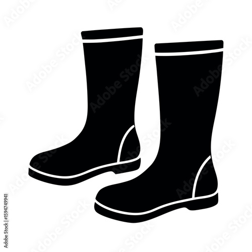 Pair of rubber gumboots for outdoor work Silhouette Vector illustration