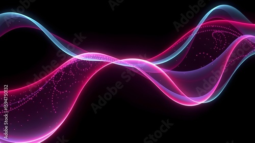 Futuristic background representing a neon light particles flowing wave