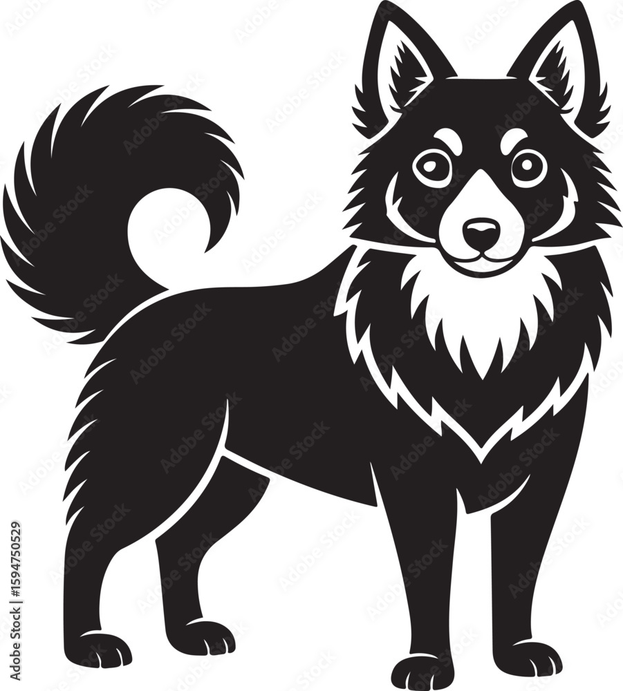 Fototapeta premium Black australian shepherd dog silhouette standing alert vector