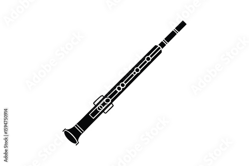 Detailed Clarinet Illustration in Black and White A Musical Instrument Depicted with Precision and Clarity in Silhouette Style silhouette
