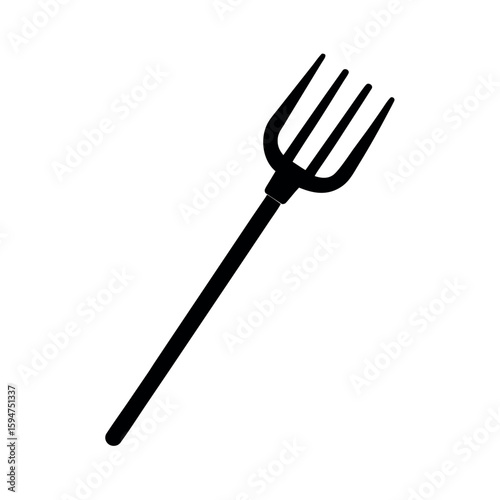 Classic pitchfork tool with long metal tines Silhouette Vector illustration