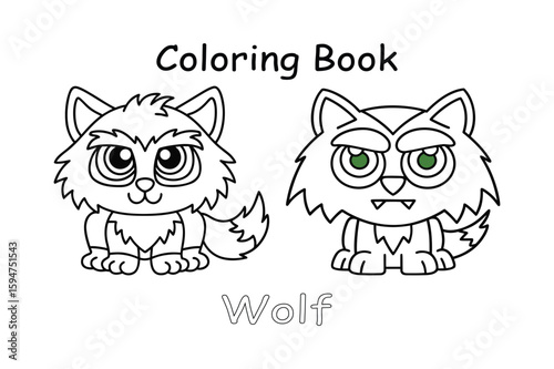 Cute Wolf Animal Coloring Book Page Vector Illustration