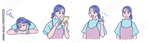 アニメタッチの女の子　表情セット