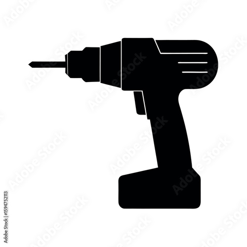 Handheld power drill with ergonomic handle Silhouette Vector illustration