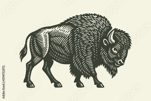 Bison in profile woodcut engraving style vector illustration