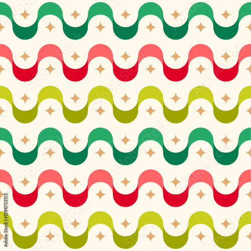 Geometric red and green wave seamless pattern design for Christmas holidays background.