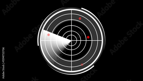 Circular Radar Screen Displaying Targets White Gray Black Red Color Scheme Graphic image