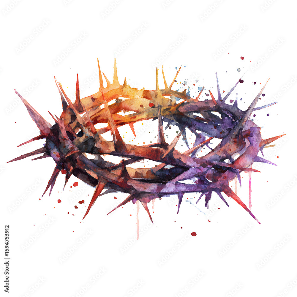 Obraz premium Watercolor Crown of Thorns Illustration - Easter, Lent, Religious Art, Jesus Christ, Passion, Sacrifice, Resurrection, Faith, Christianity, Spiritual