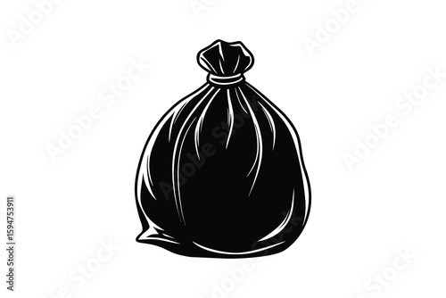 Monochrome Illustration of a Tied Garbage Bag Depicted in a Striking Silhouette Style on a Clean White Background silhouette