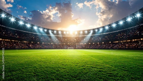 American Football Arena Under Stadium Lights,Packed Crowd & Game Day Energy