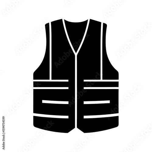 Reflective safety vest with front zipper closure Silhouette Vector illustration