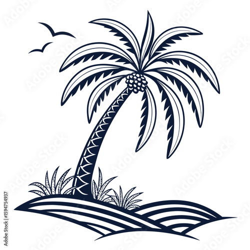 Palm coconut tree vector icon set 