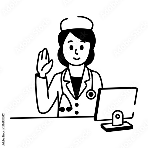 A sketchy style icon showing online nurse
