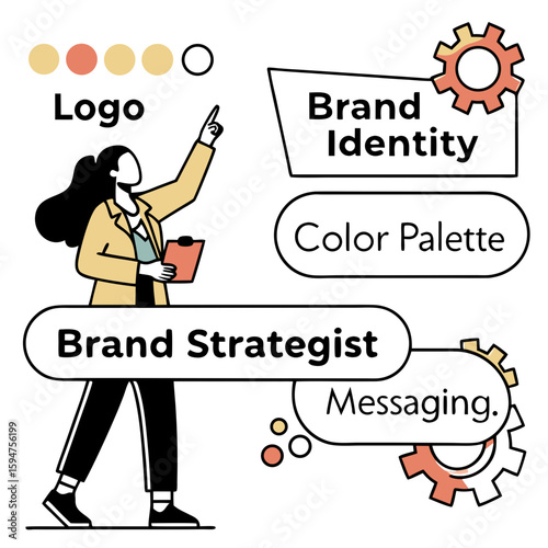 Brand Strategist Planning Marketing Strategy, Woman Developing Brand Identity with Color Palette and Messaging