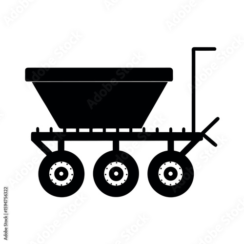 Agricultural seed drill equipment with hopper Silhouette Vector illustration