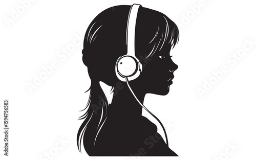 Anime Girl with Headphones Silhouette  Cool Manga Music Art Vector