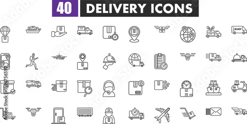 Vector Line Icons Set of Delivery