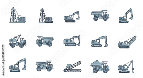 Construction Vehicles and Machinery Icons