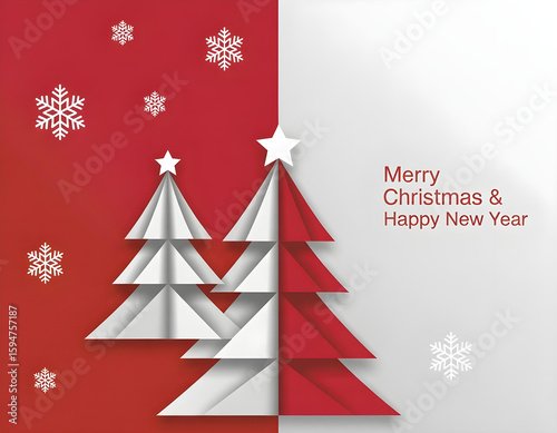 holiday card design with merry christmas message and white winter decorations

