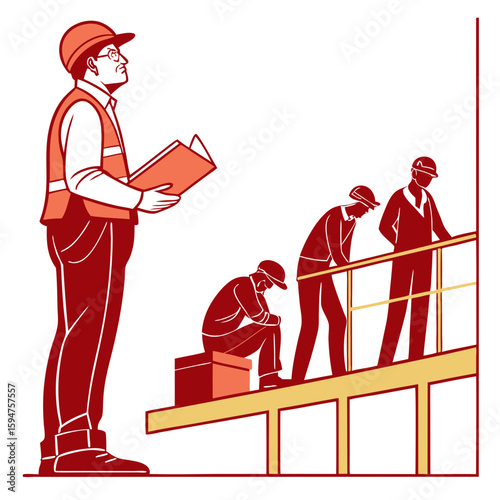 Construction Worker Supervising Team on Site