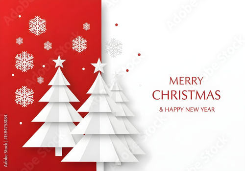 red and white christmas card mockup with decorative snowflakes and typography
