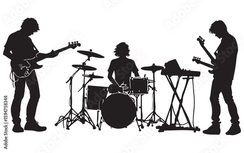 Drummer Silhouette Vector  Rock Band Drum Kit Illustration Art