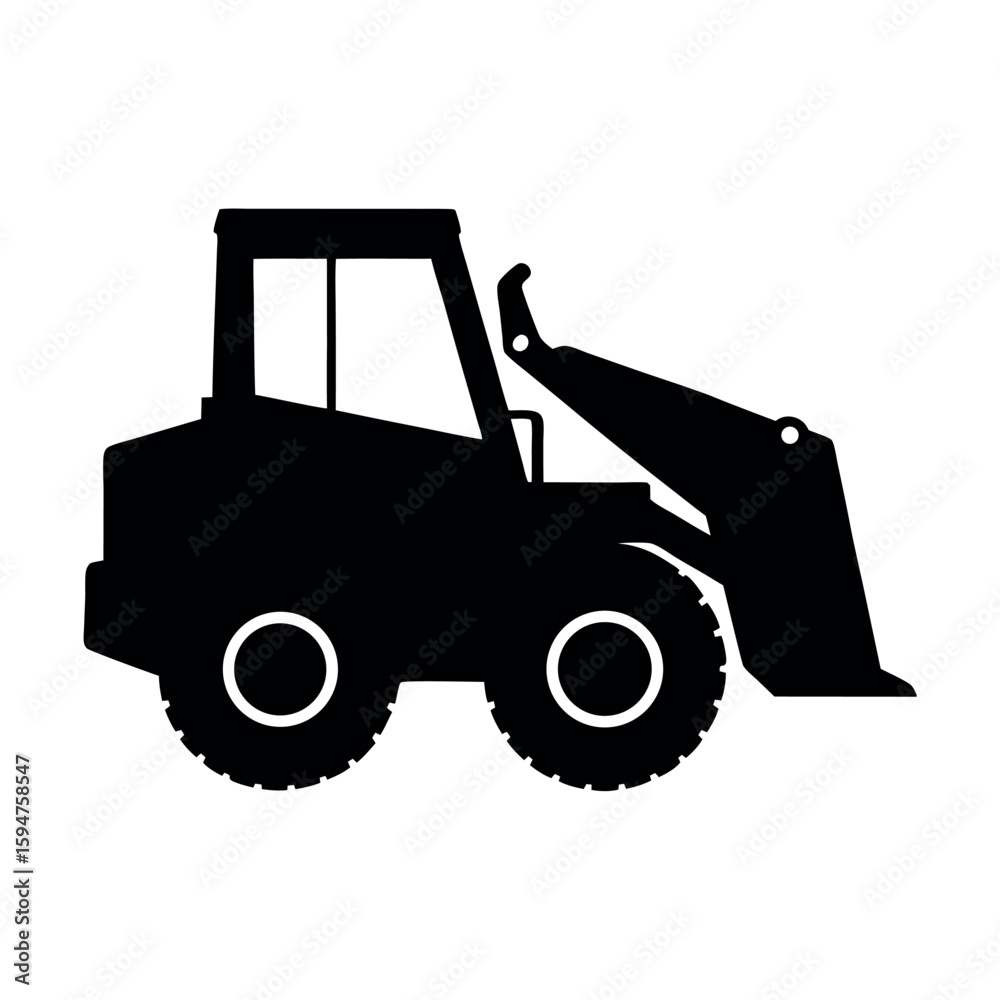 Naklejka premium Skid steer loader used for earthmoving and loading Silhouette Vector illustration