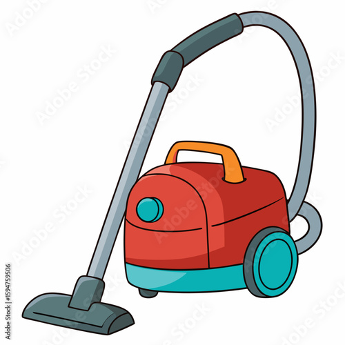 Colorful cartoon vacuum cleaner with hose and attachment  