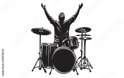 Drummer Silhouette Vector  Rock Band Drum Kit Illustration Art