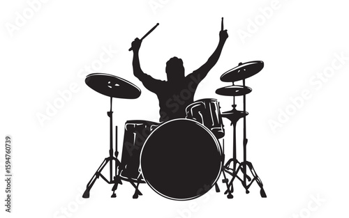 Drummer Silhouette Vector  Rock Band Drum Kit Illustration Art