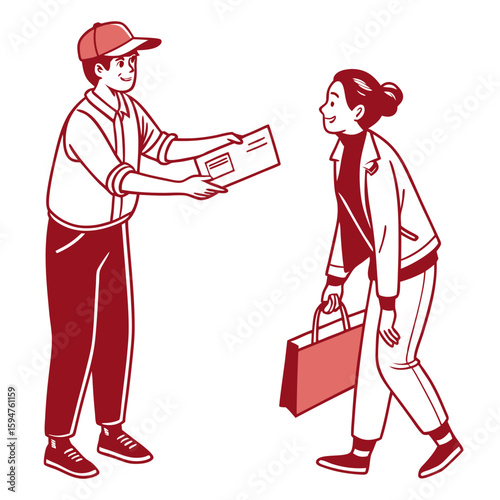 Man Delivering Envelope to Woman Illustration