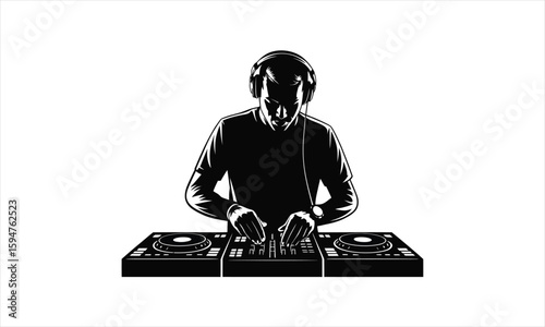 Dynamic dj playing music silhouette