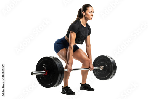 Focused Female Athlete Preparing for Deadlift with Barbell in Gym