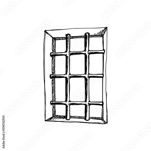 Prison window with bars concept of isolated vector image on transparent background, pencil drawing  