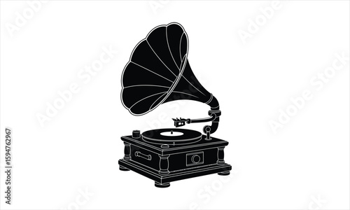 Vintage gramophone music player silhouette