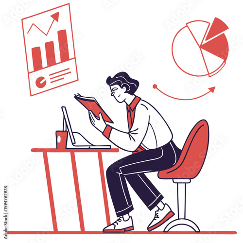 Person Reviewing Documents and Charts at Desk