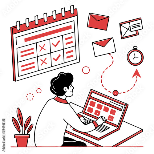 Person Using Laptop Computer Planning Schedule with Calendar and Emails