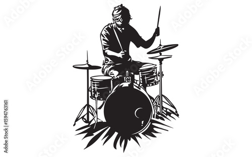 Drummer Silhouette Vector Rock Band Drum Kit Illustration Art