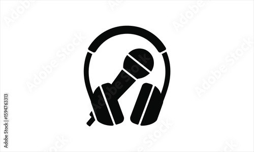 Modern audio headphones banner advertisement silhouette