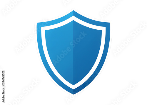 A clean, minimal emblem shield icon with blue gradient fill and white outline, pointed bottom and curved top, symbolizing cybersecurity or data protection, flat vector style on transparent background.