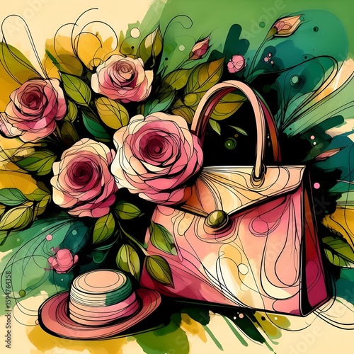 handbag with roses