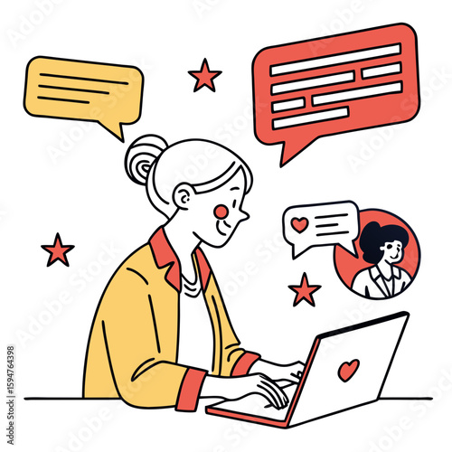 Smiling Woman Using Laptop for Online Communication