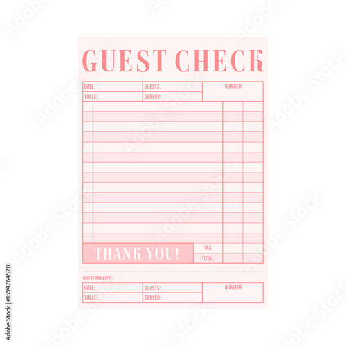 Photography A blank pink guest check isolated on transparent background is ready for use in