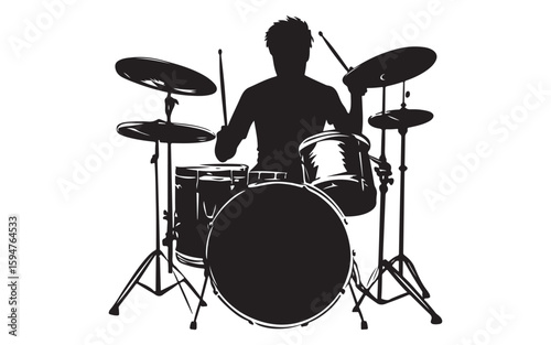 Drummer Silhouette Vector Rock Band Drum Kit Illustration Art